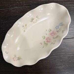 Vintage Pfaltzgraff Tea Rose Large Fluted Relish Dish Bowl Oval Serving 9.25”